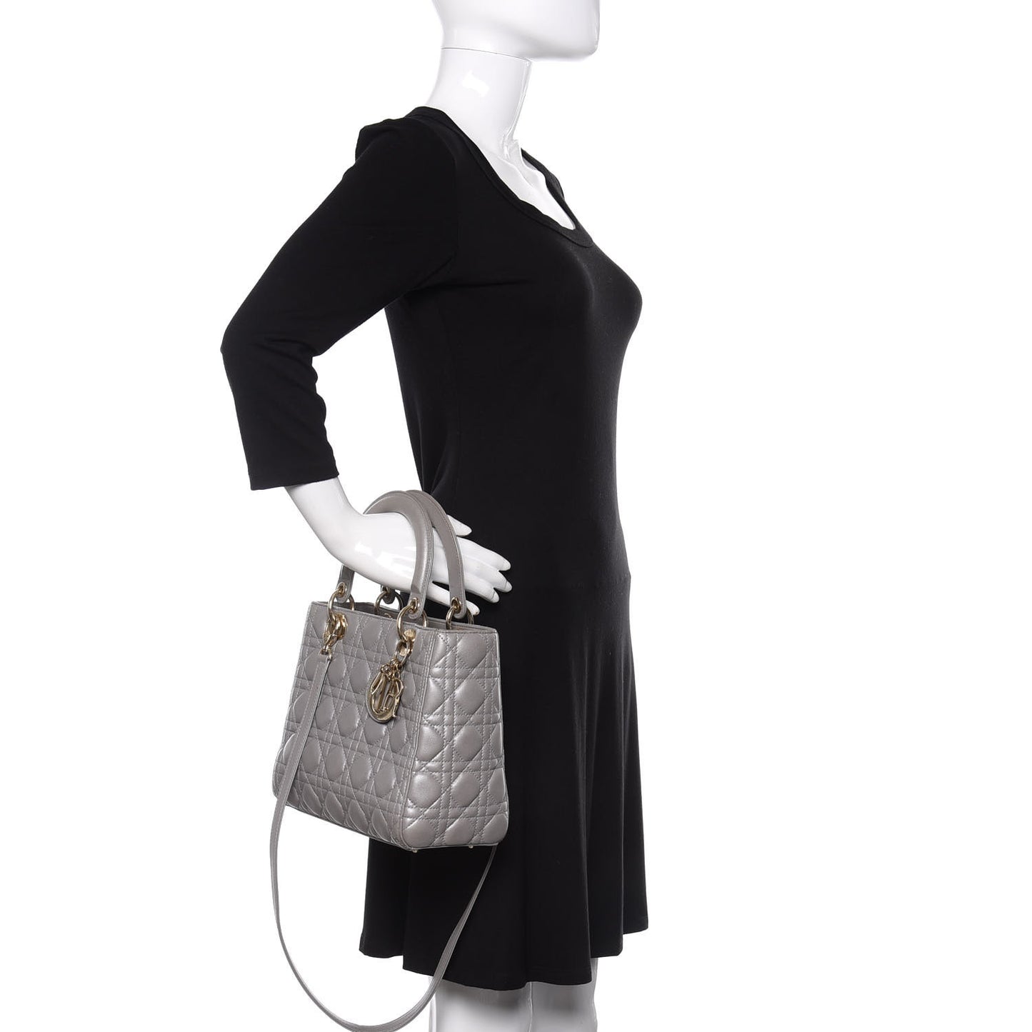 Pearly Lambskin Cannage Medium Lady Dior Grey