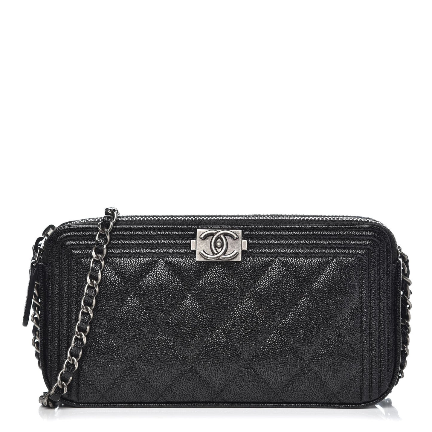 Caviar Quilted Small Boy Clutch With Chain Black