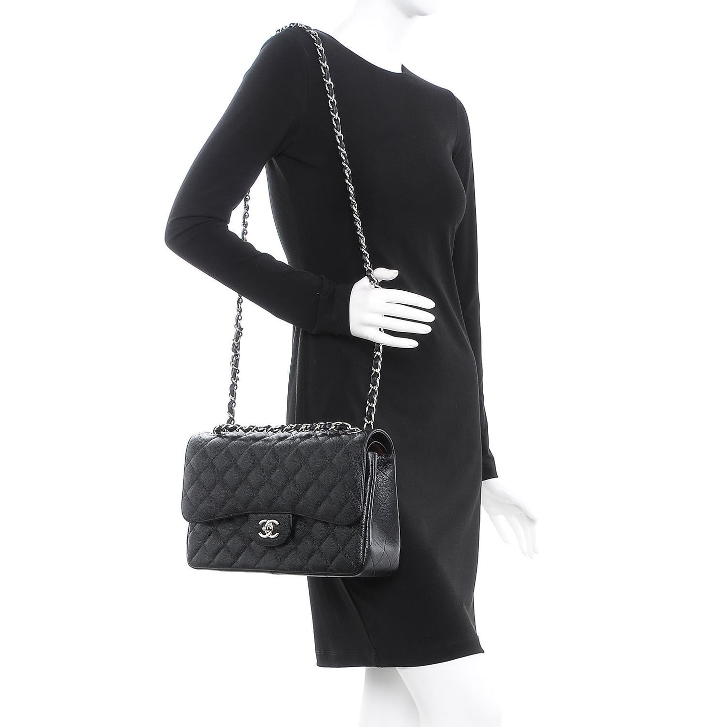 Caviar Quilted Jumbo Double Flap Black