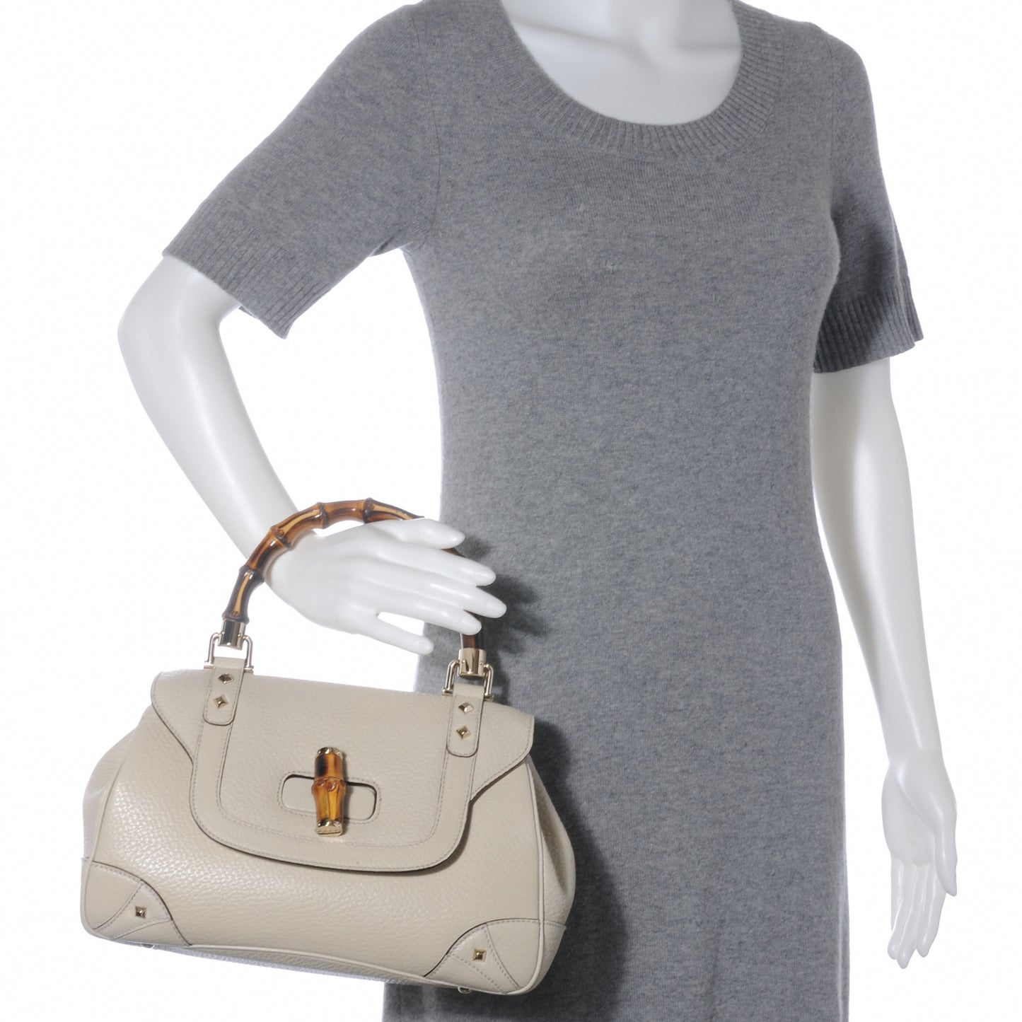 Leather Bamboo Top Handle Bag Ivory
