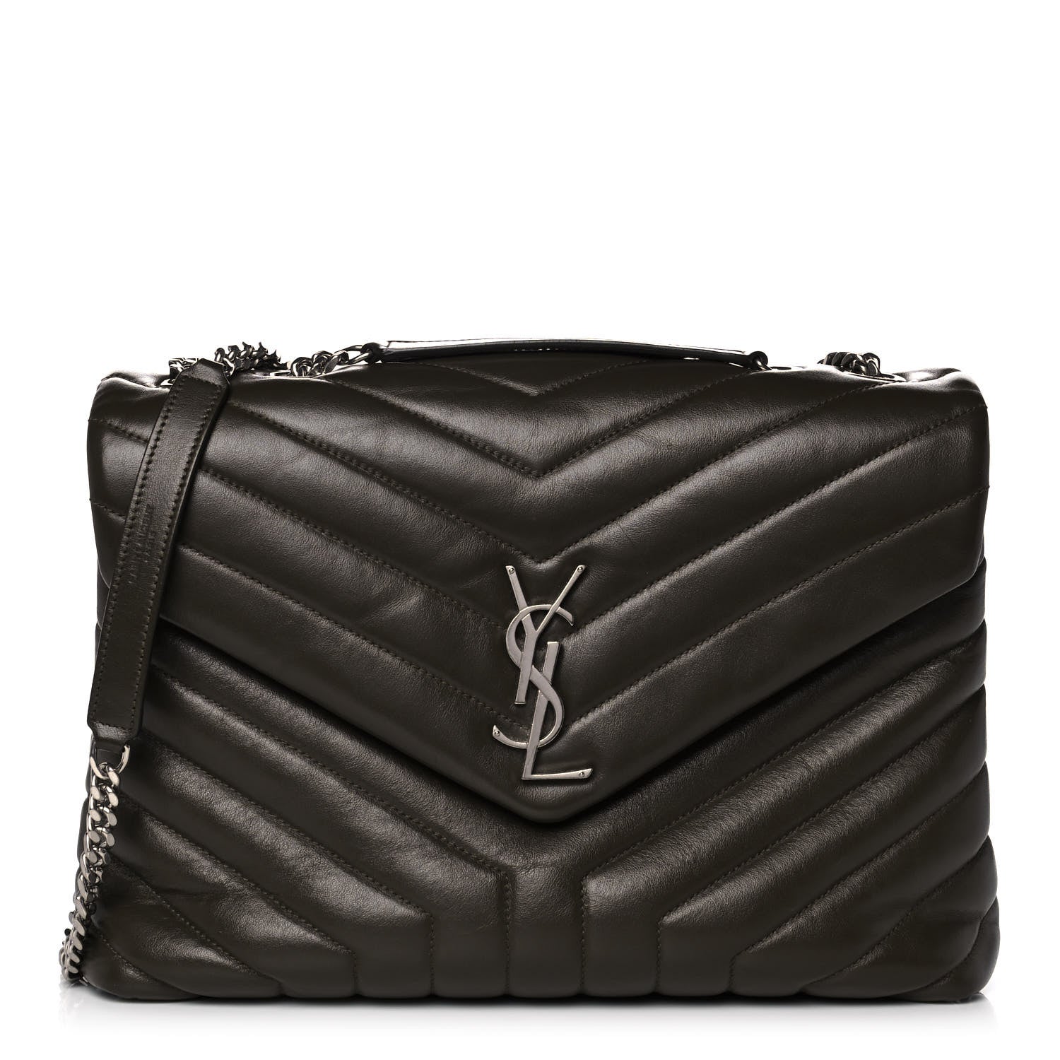 Saint Laurent Calfskin Y Quilted Monogram Medium Loulou Chain Satchel Kaki Fonce 1 of 14