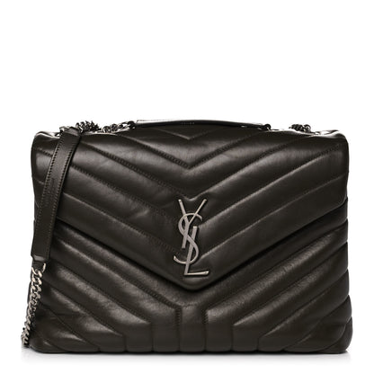 Saint Laurent Calfskin Y Quilted Monogram Medium Loulou Chain Satchel Kaki Fonce 1 of 14