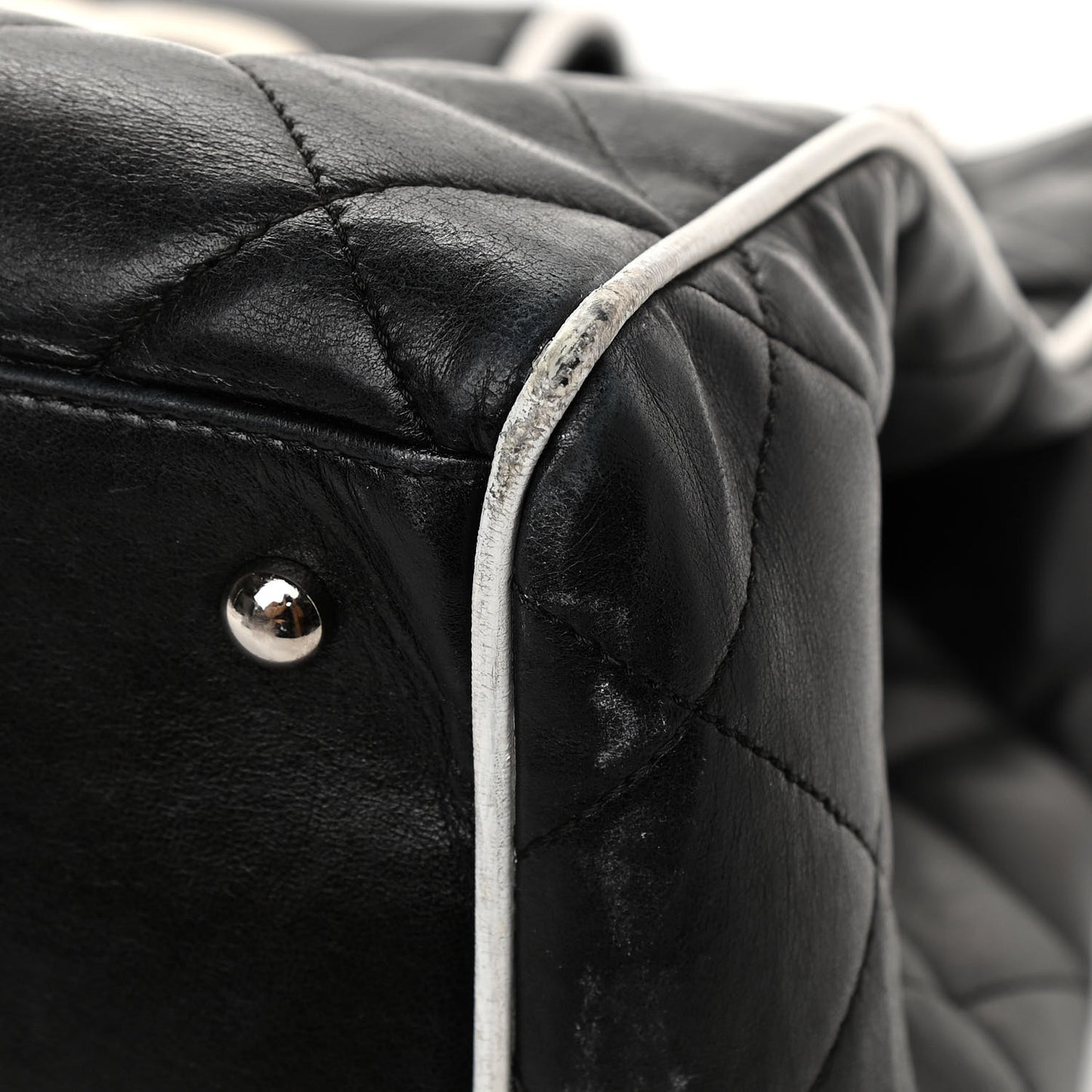 Lambskin Quilted Tote Black White