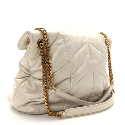 Saint Laurent Lambskin Quilted Medium Loulou Puffer Monogram Chain Satchel Crema Soft 3 of 9