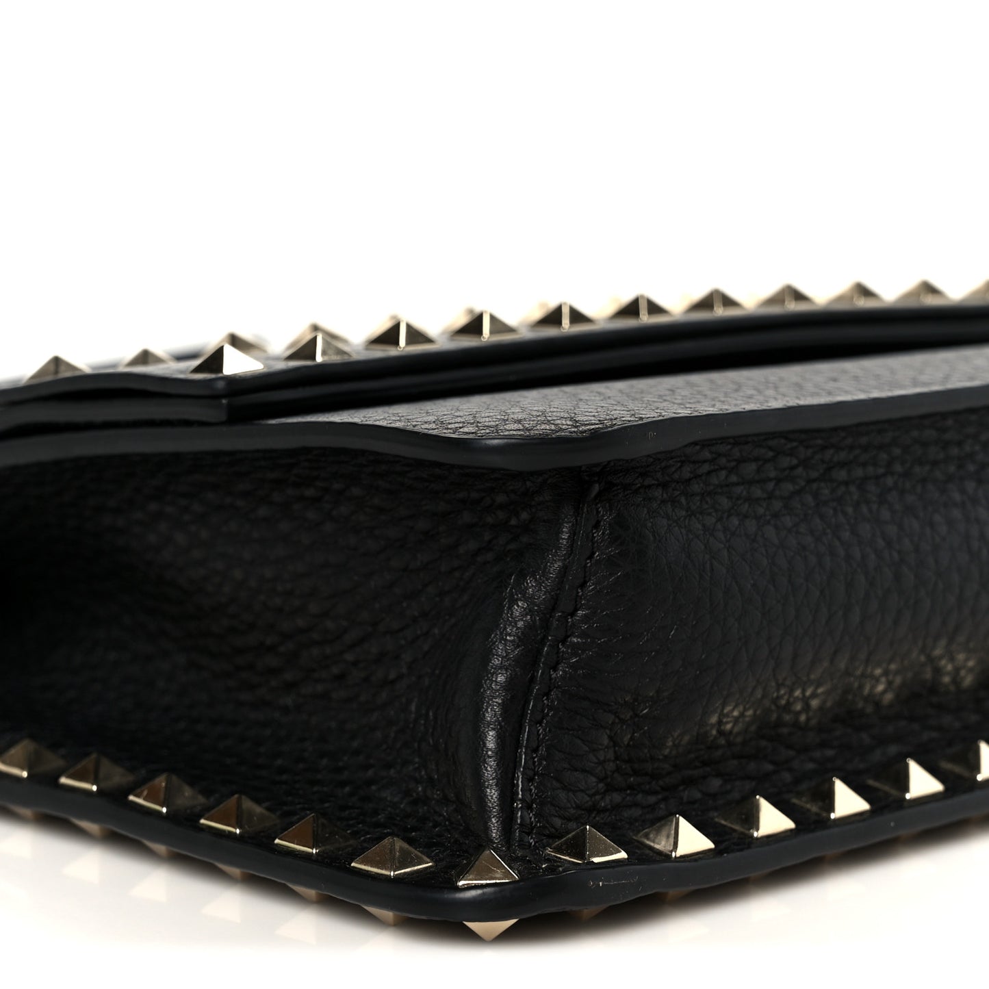 Grainy Calfskin Rockstud Flap Crossbody Bag Black