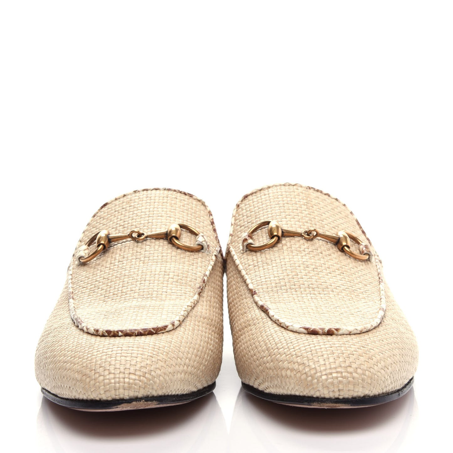 Straw Elaphe Womens Princetown Slippers 36.5 Natural Cream Brown