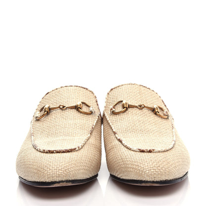 Gucci Straw Elaphe Womens Princetown Slippers 36.5 Natural Cream Brown 2 of 11