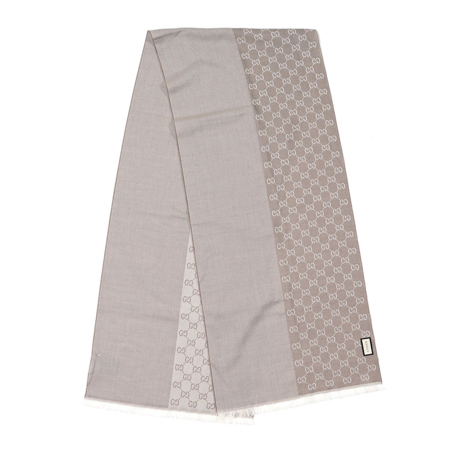 Gucci Wool GG Monogram HalfGG Fringe Scarf Ivory Beige 2 of 6