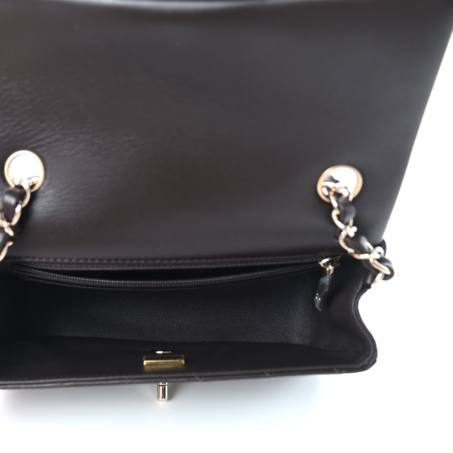 Lambskin Quilted Mini Rectangular Flap Dark Brown