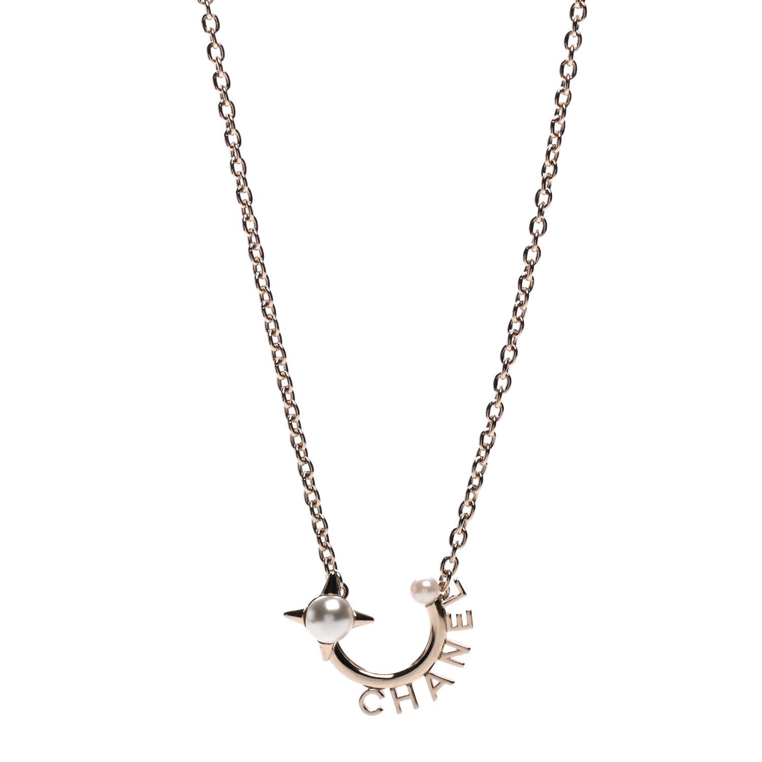 Chanel Pearl Logo Necklace Gold 1 of 5