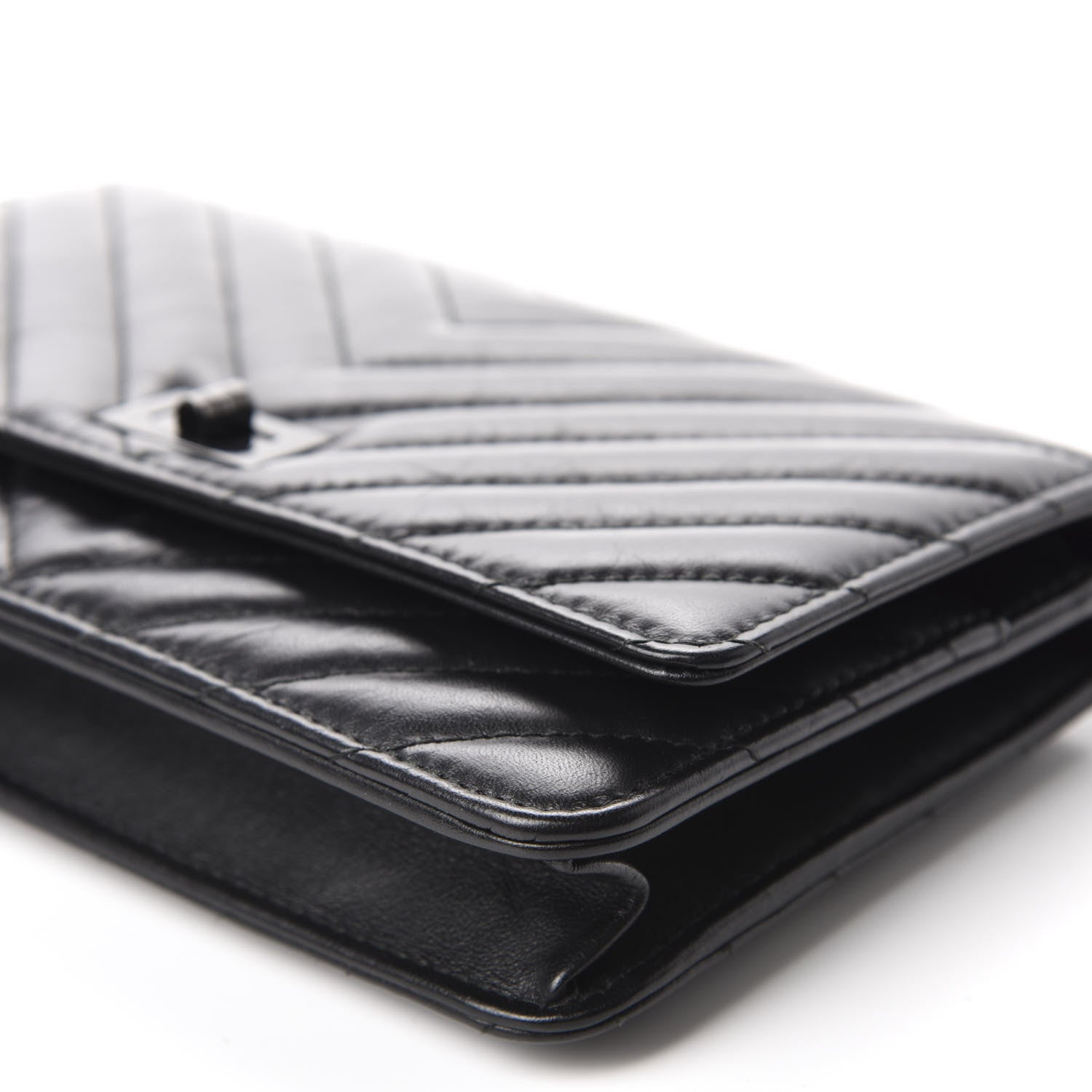Chanel Aged Calfskin Chevron Quilted Reissue Wallet On Chain WOC So Black 7 of 14