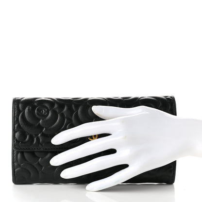 Chanel Lambskin Camellia Embossed Large Gusset Flap Wallet Black 2 of 8