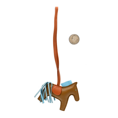 Hermes Milo Lambskin Grigri Rodeo Horse Bag Charm PM Kraft Celeste Pain D'Epice 2 of 3