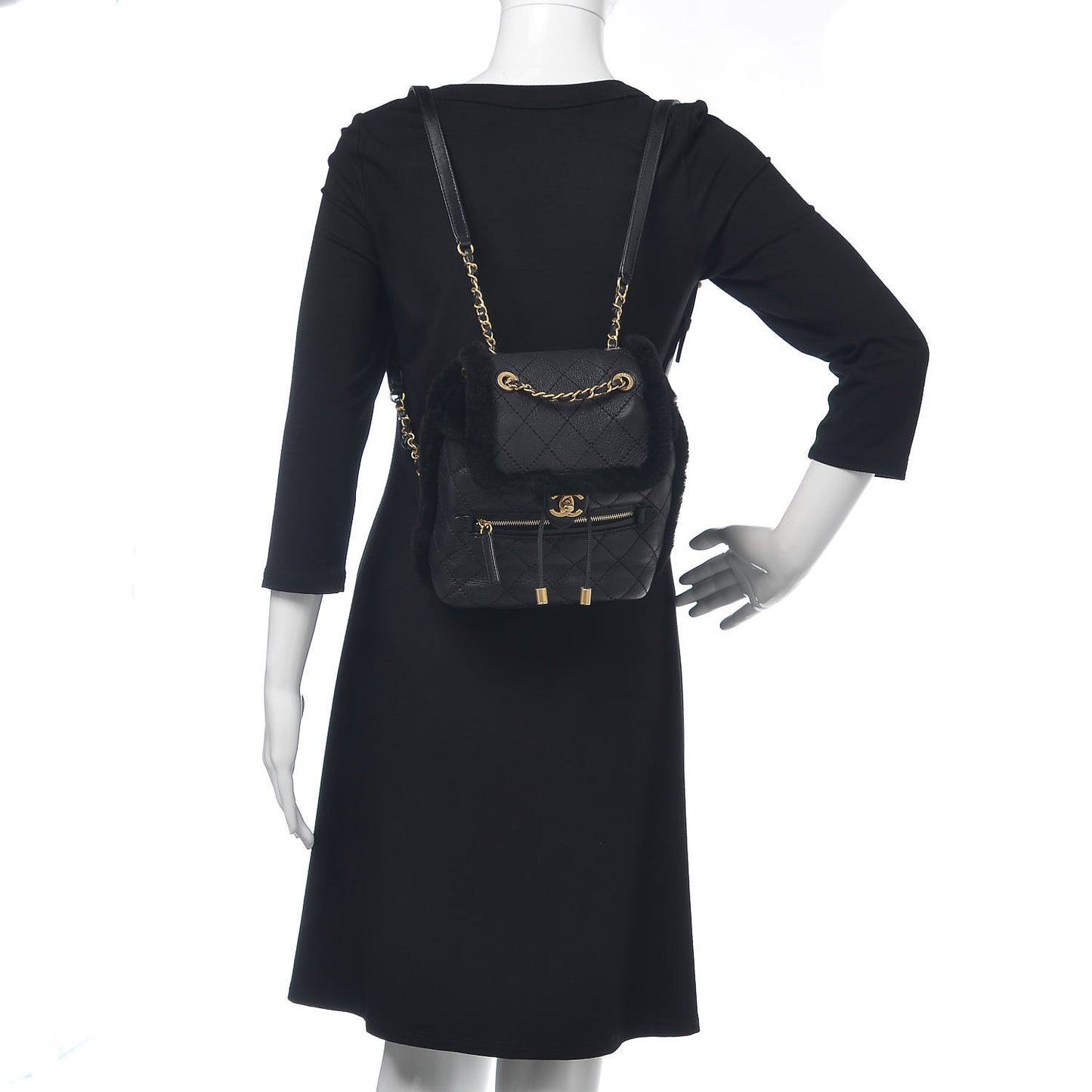 Lambskin Shearling Quilted CC Backpack Black