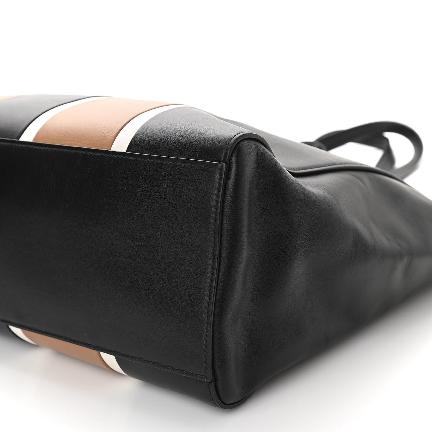 Calfskin Baiadera Striped Shopping Tote Black Caramel White