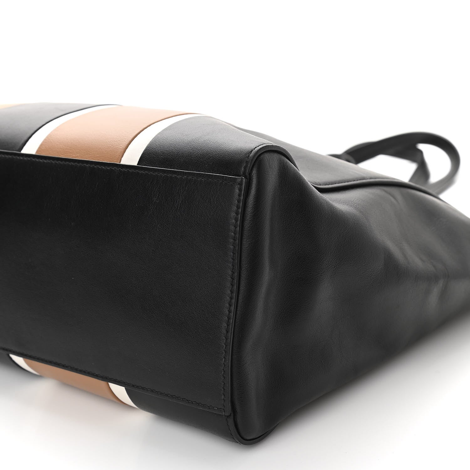 Prada Calfskin Baiadera Striped Shopping Tote Black Caramel White 10 of 10