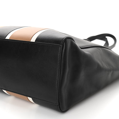 Prada Calfskin Baiadera Striped Shopping Tote Black Caramel White 10 of 10