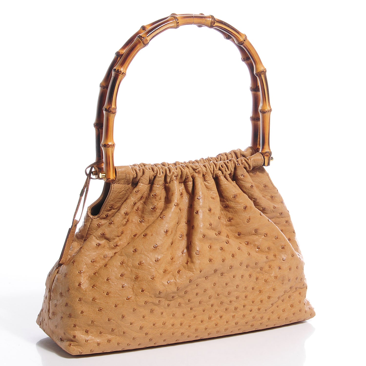 Gucci Ostrich Bamboo Top Handle Bag Tan 3 of 6