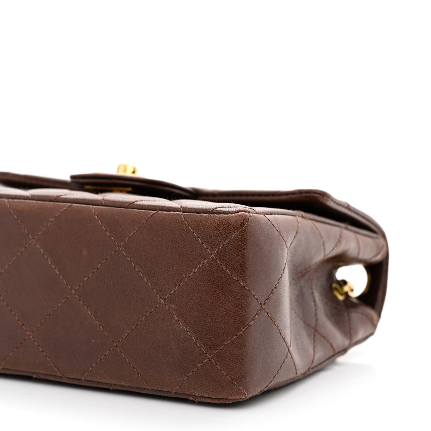 Lambskin Quilted Mini Square Flap Dark Brown