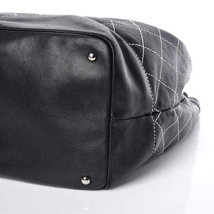 Chanel Lambskin Contrast Stitch Large Drawstring Tote Black 6 of 13