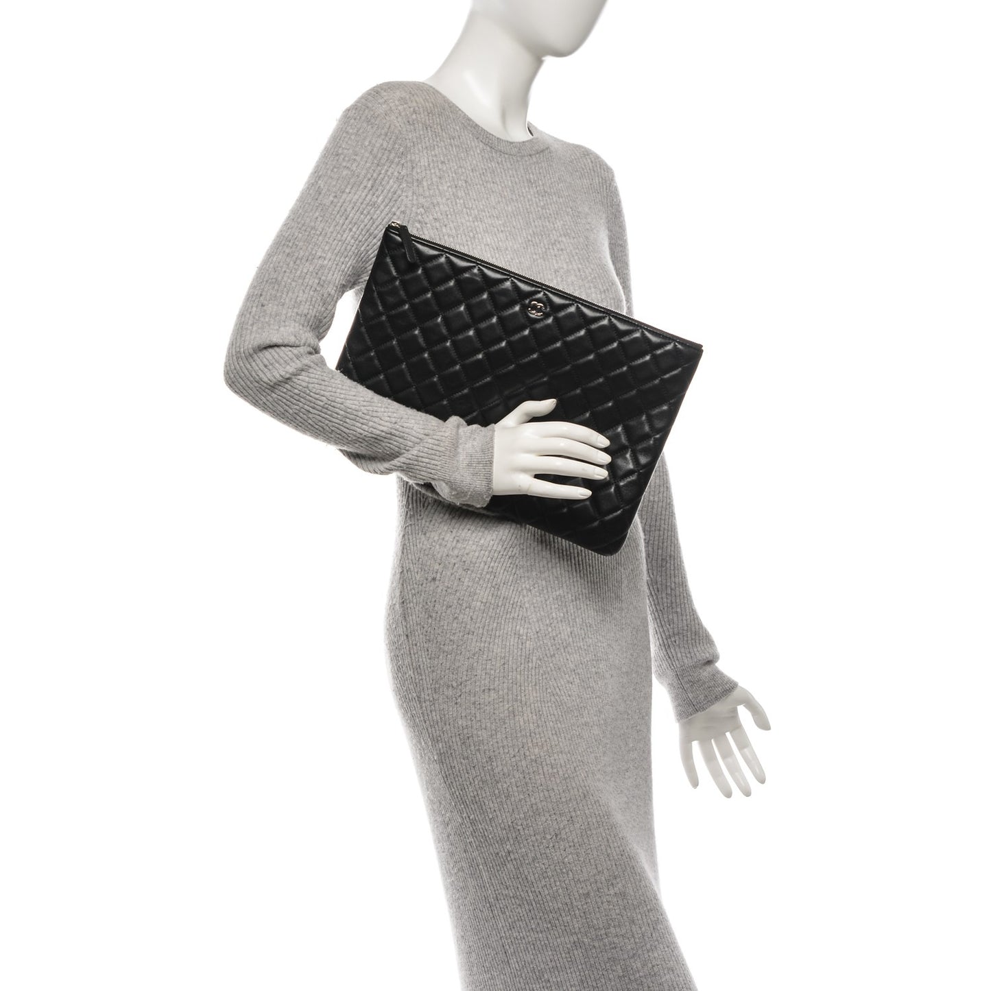 Lambskin Quilted Large Cosmetic Case Black