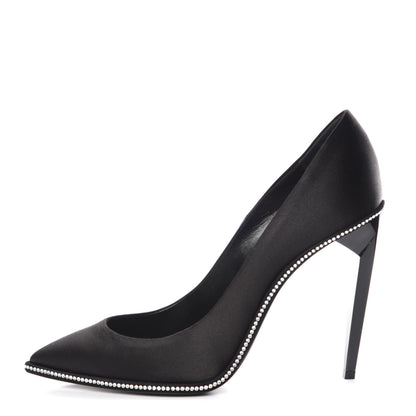 Saint Laurent Satin Crystal Embellished Freja 105 Pumps 38.5 Black 1 of 10