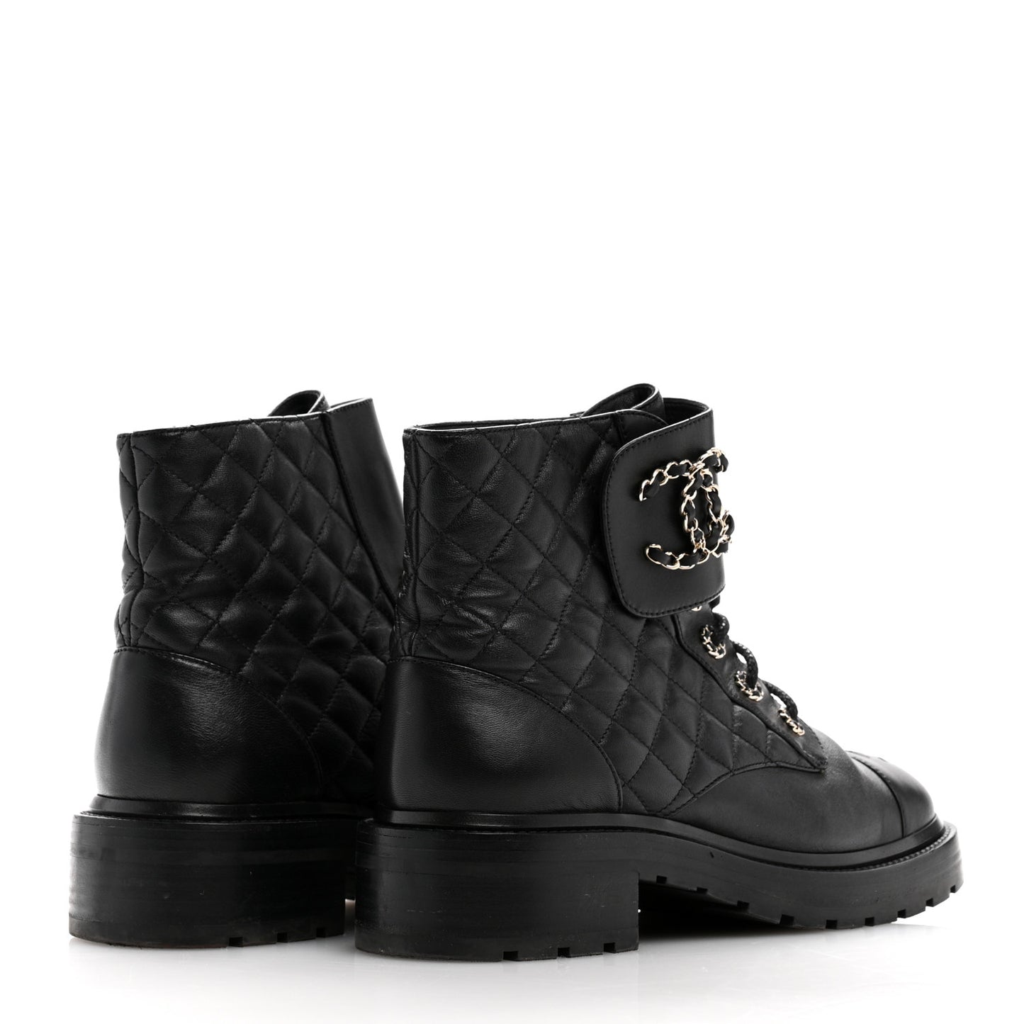 Shiny Goatskin Calfskin Quilted Lace Up Combat Boots 40 Black