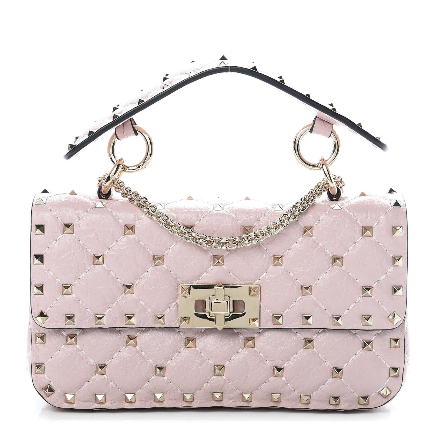 Craquele Nappa Small Rockstud Spike Shoulder Bag Water Rose