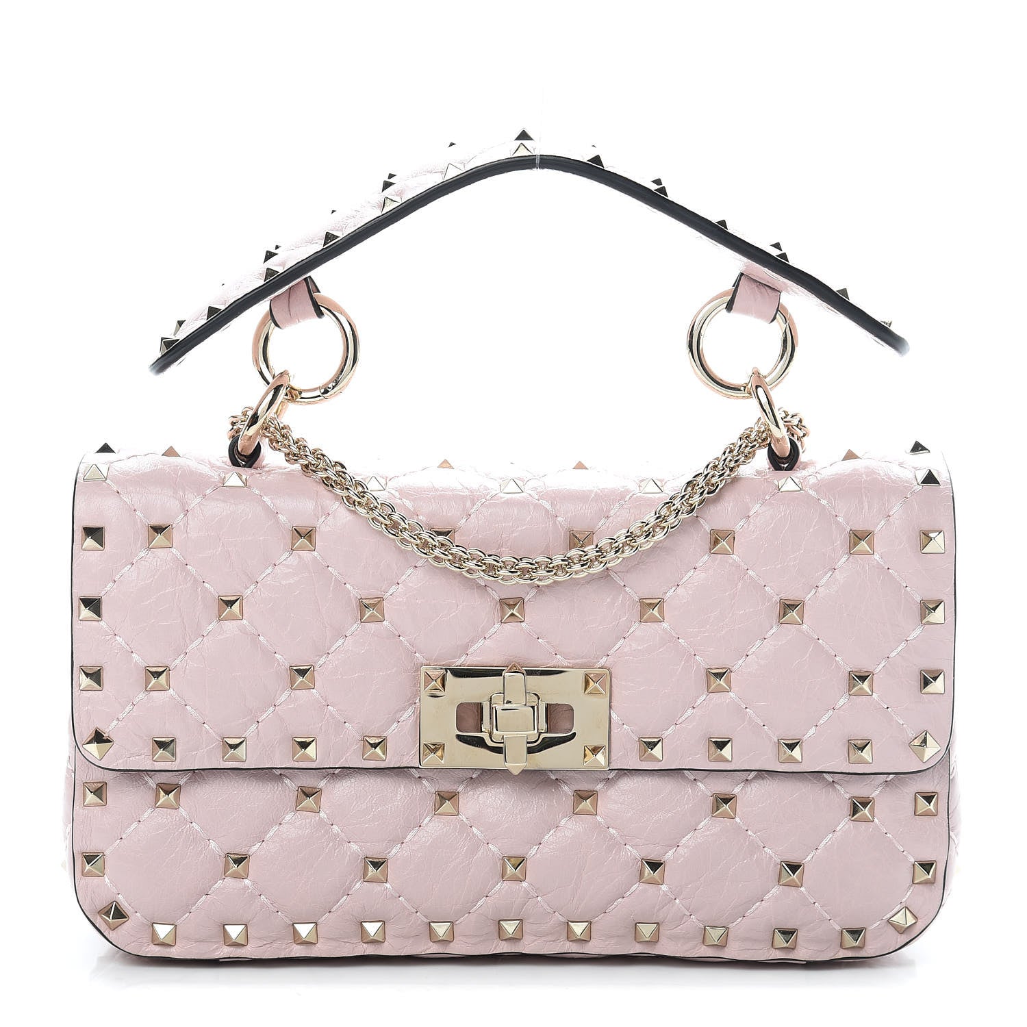 Valentino Garavani Craquele Nappa Small Rockstud Spike Shoulder Bag Water Rose 1 of 11