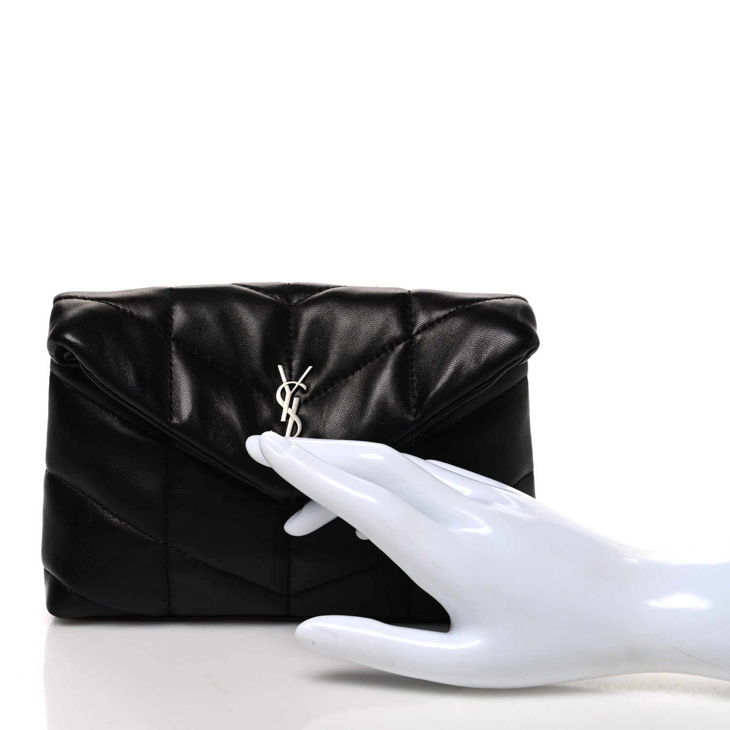 Saint Laurent Lambskin Monogram Loulou Puffer Pouch Clutch Black 2 of 9