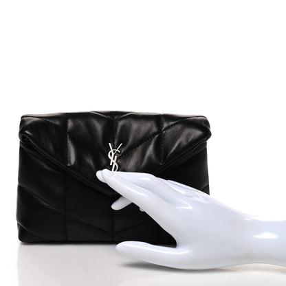 Saint Laurent Lambskin Monogram Loulou Puffer Pouch Clutch Black 2 of 9