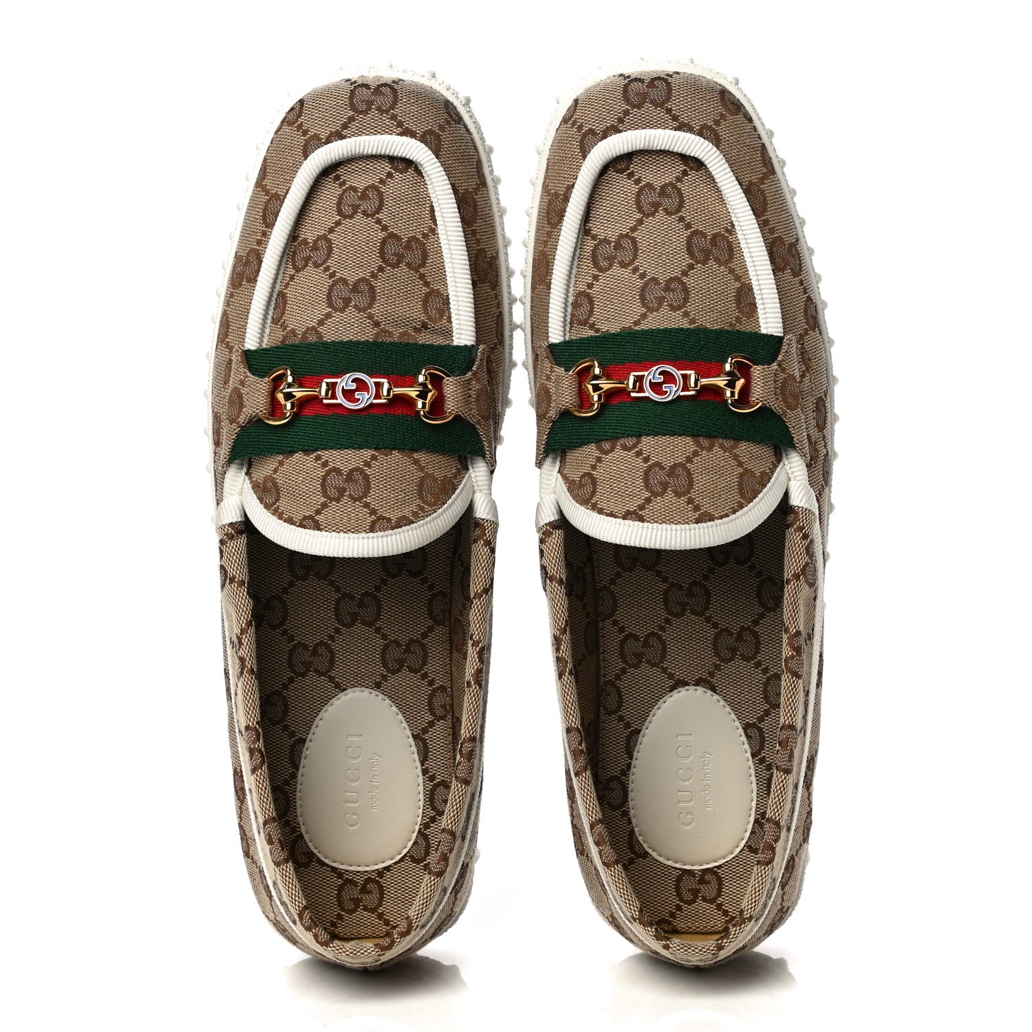 Gucci GG Monogram Horsebit Web Womens Driver Loafers 41 Beige Ebony White 6 of 12