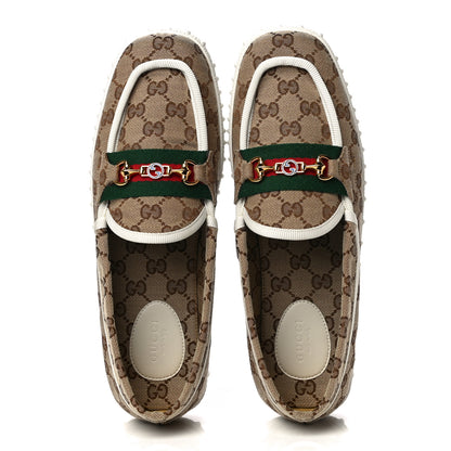 Gucci GG Monogram Horsebit Web Womens Driver Loafers 41 Beige Ebony White 6 of 12