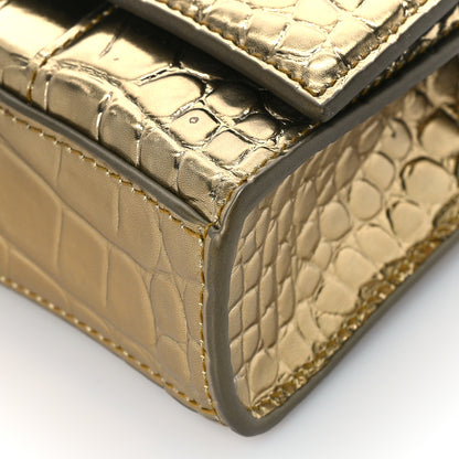 Balenciaga Metallic Calfskin Crocodile Embossed Hourglass Chain Bag Gold 8 of 8