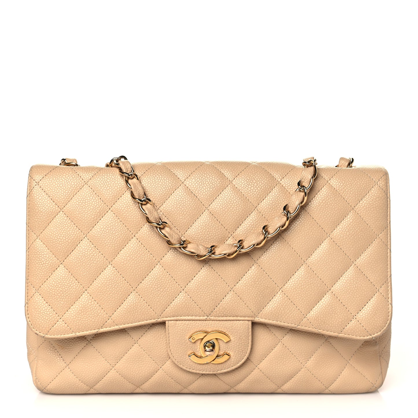 Caviar Quilted Jumbo Single Flap Beige Clair
