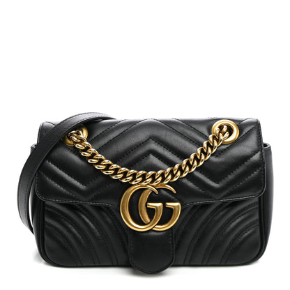 Gucci Calfskin Matelasse Mini GG Marmont Shoulder Bag Black 1 of 9