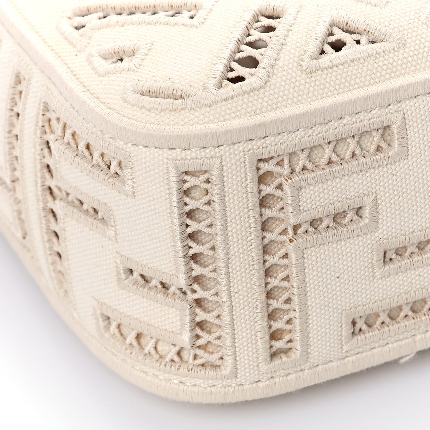 Canvas Cuoio Agata FF Ajour Embroidered Baguette Grezzo Cuoio