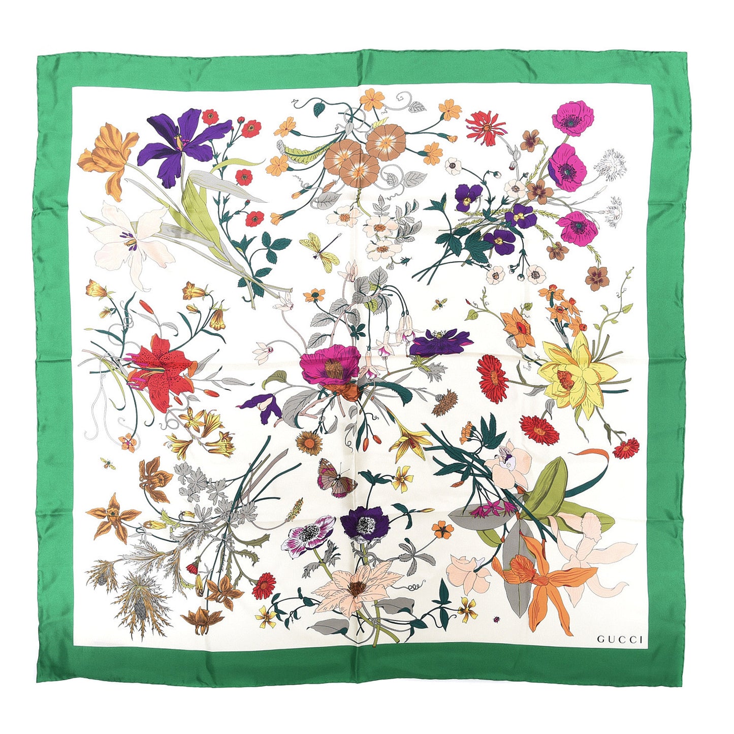 Silk Flora Gothic Square Scarf Ivory Dark Green