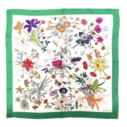 Gucci Silk Flora Gothic Square Scarf Ivory Dark Green 1 of 5