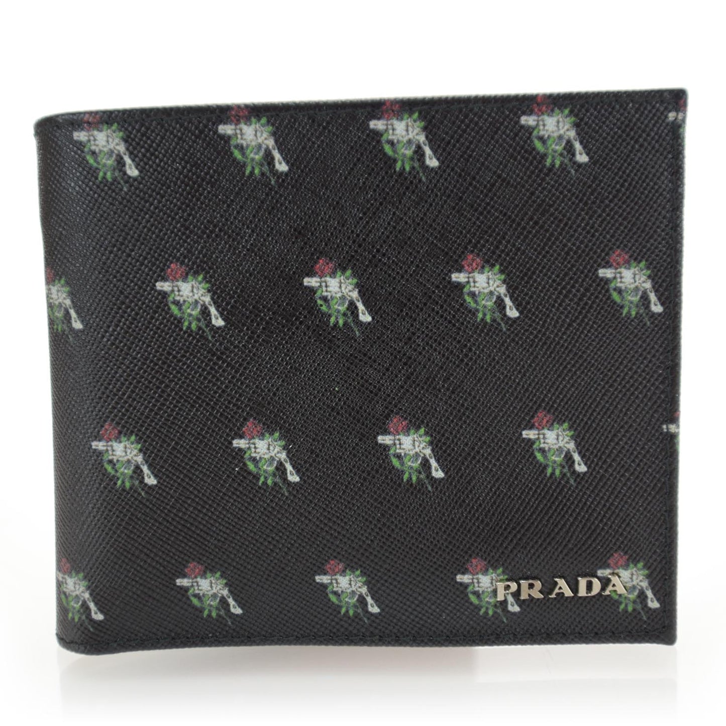 Saffiano Guns and Roses Print Wallet Black