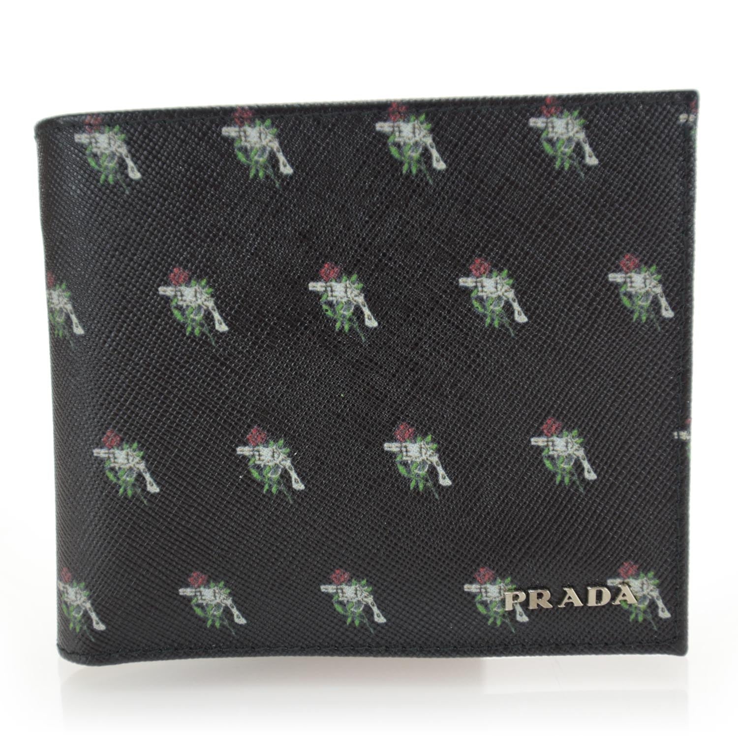 Prada Saffiano Guns and Roses Print Wallet Black 1 of 9