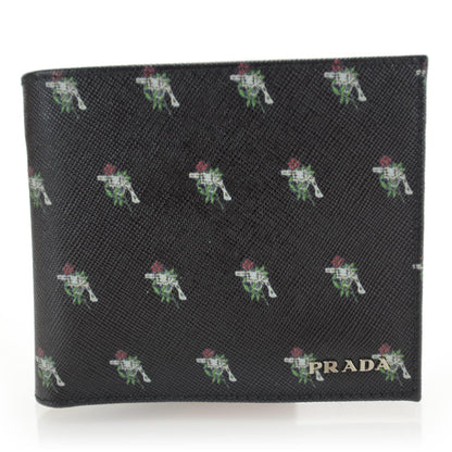 Prada Saffiano Guns and Roses Print Wallet Black 1 of 9