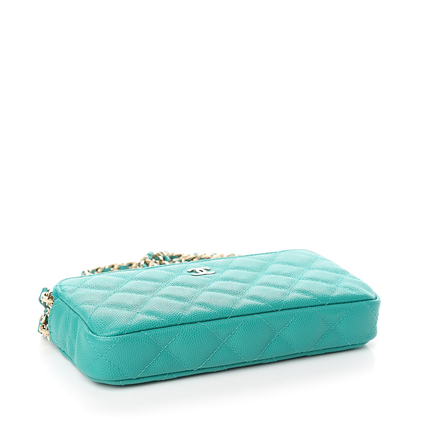 Caviar Quilted Small Clutch With Chain Turquoise