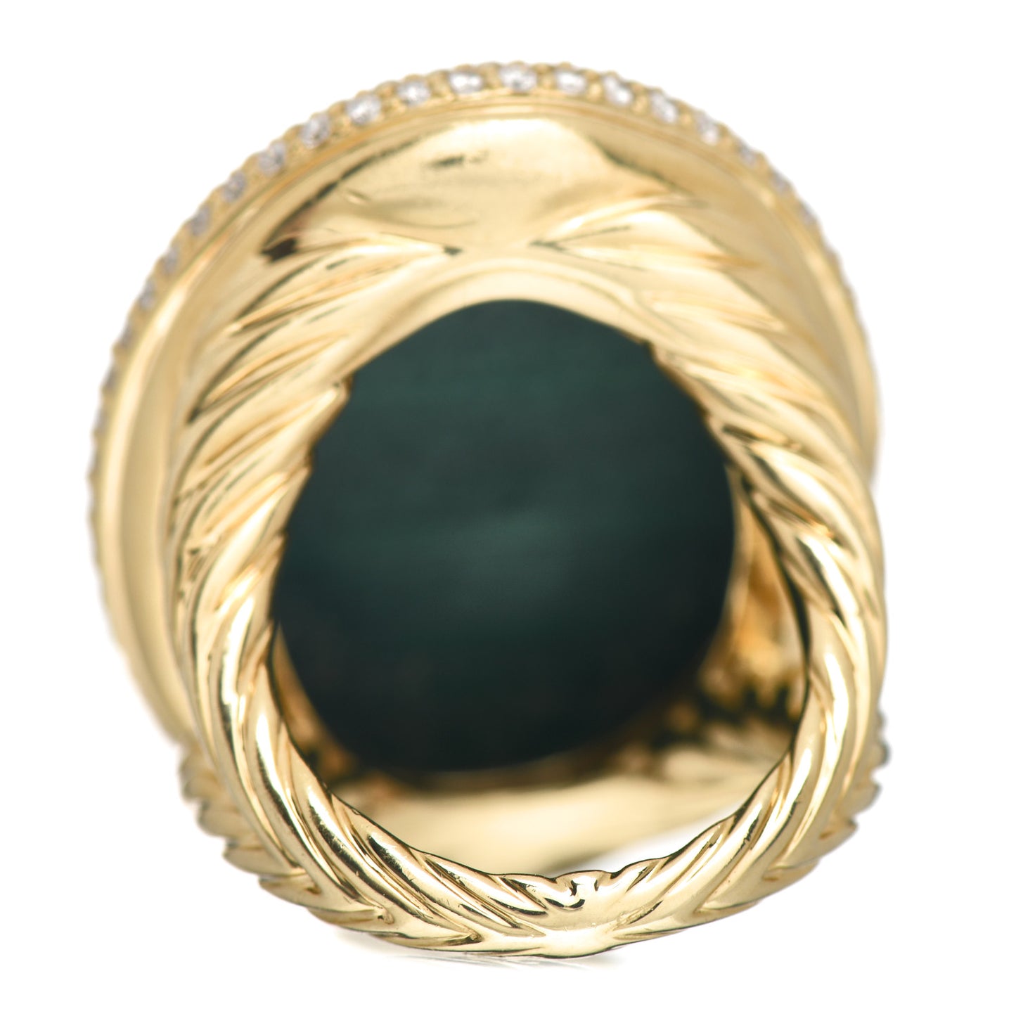 18K Yellow Gold Diamond Malachite Oval Signature Ring 54 7