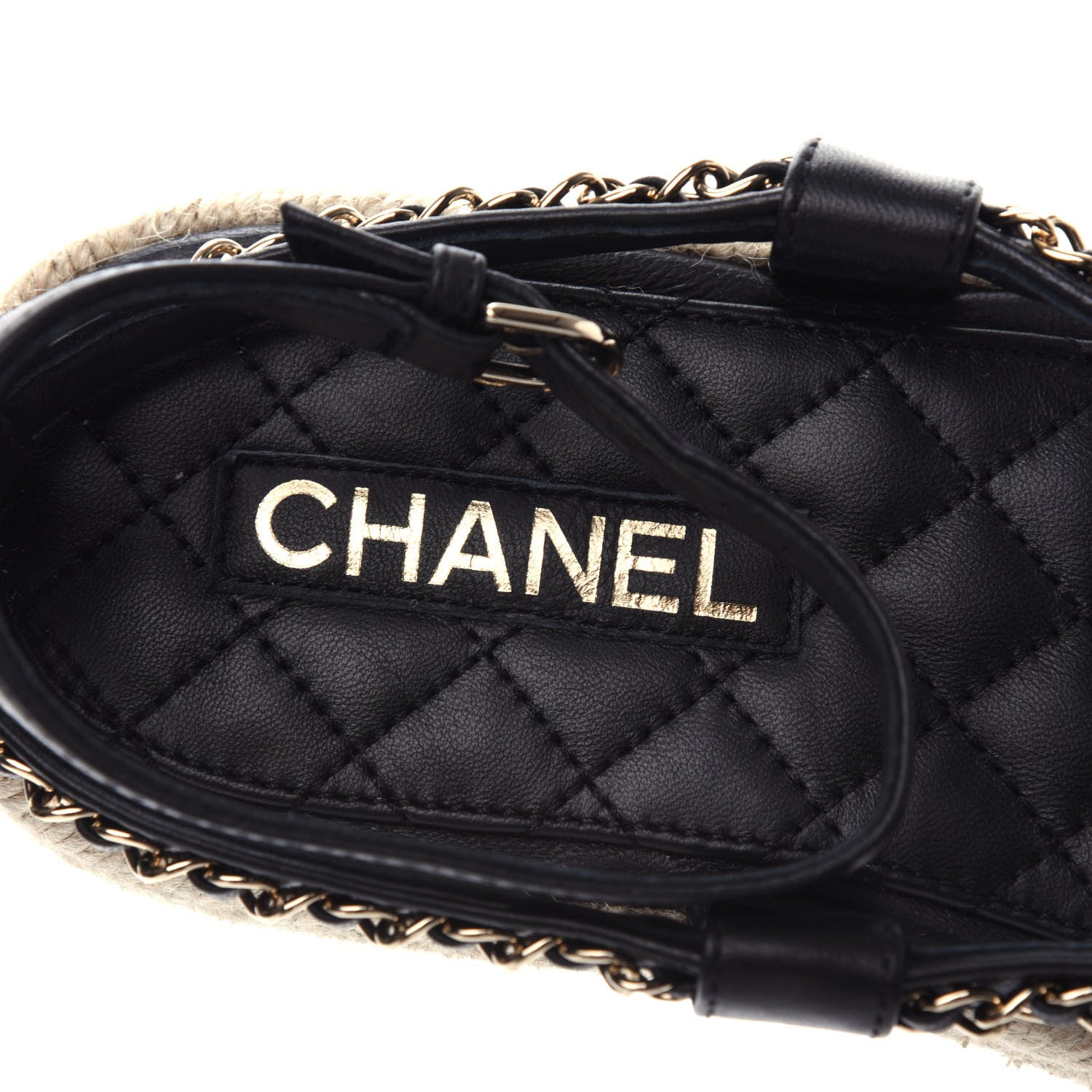 Chanel Lambskin Chain CC Thong Espadrille Sandals 40 Black 6 of 8