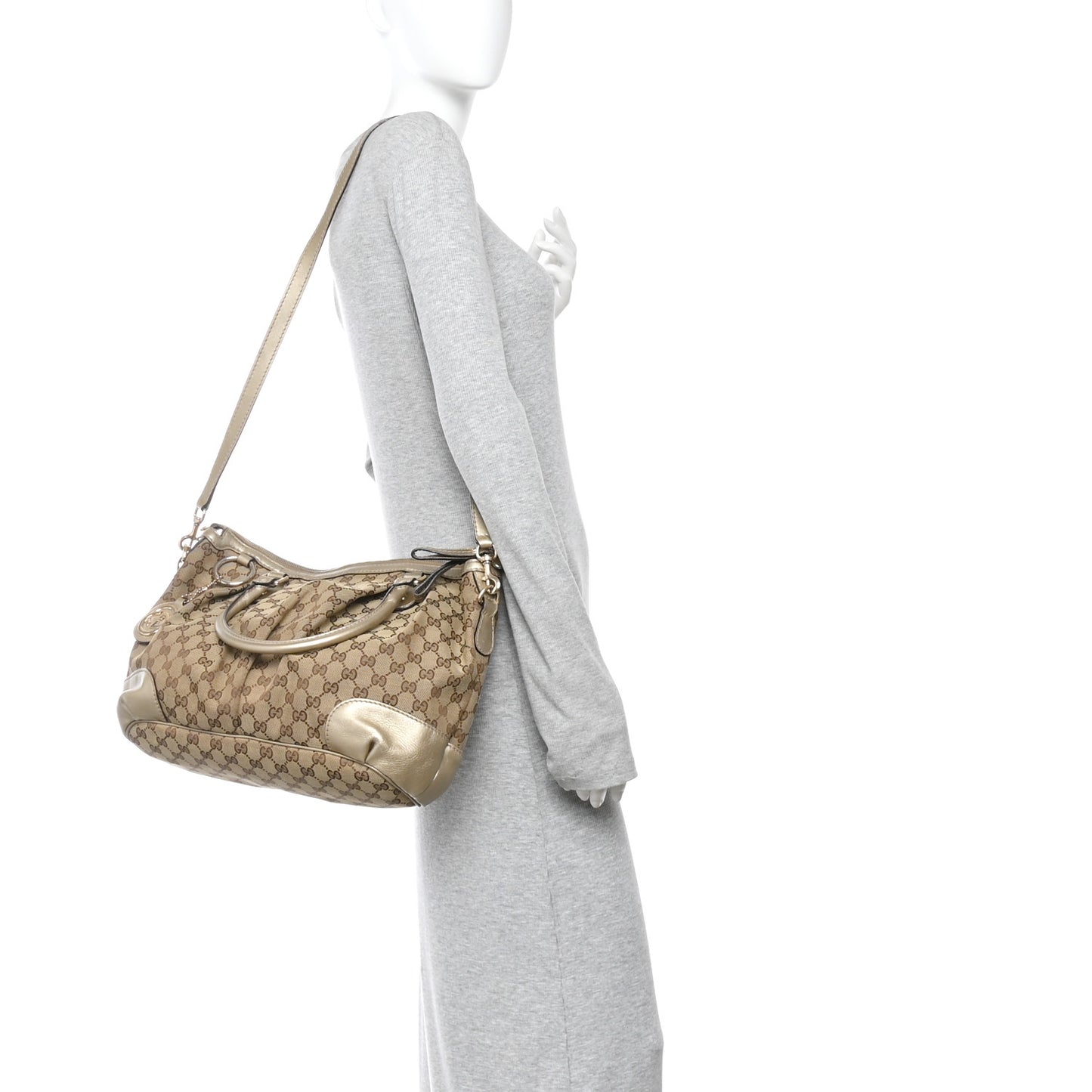 Metallic Monogram Large Sukey Top Handle Bag Beige Gold