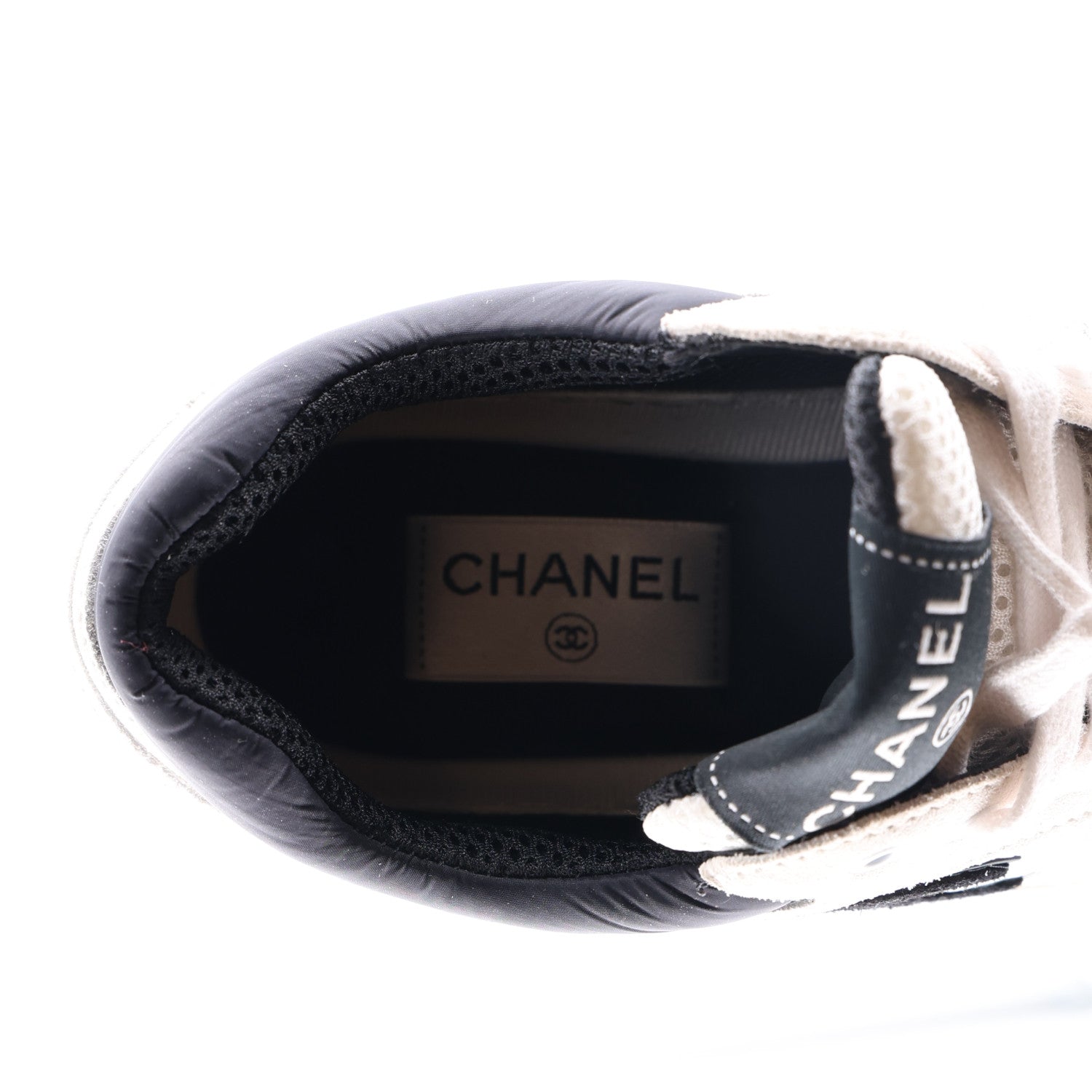 Chanel Mesh Suede Calfskin Grained Calfskin Womens CC Sneakers 38 White Black 9 of 10
