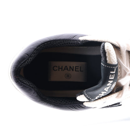 Chanel Mesh Suede Calfskin Grained Calfskin Womens CC Sneakers 38 White Black 9 of 10
