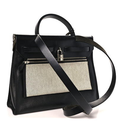 Hermes Toile H Berline Vache Hunter Herbag Zip PM 31 Black Ecru 4 of 12