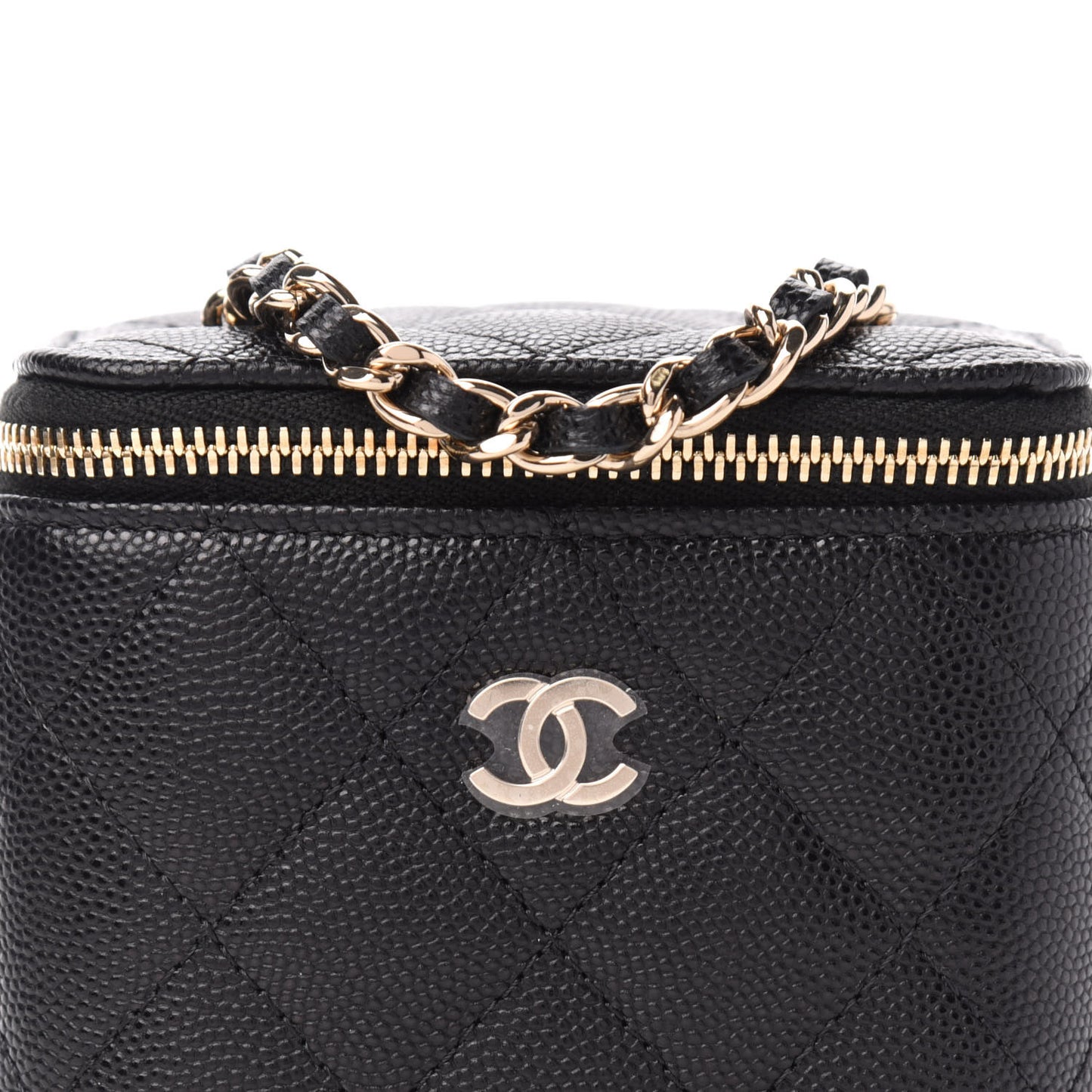 Caviar Quilted Mini Vanity Case With Chain Black
